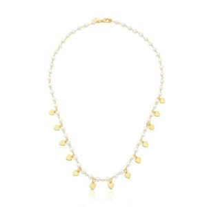 CORRENTE COM PÉROLAS E PINGENTES DE CORAÇÕES PÊNDULO ROMÂNTICO - 40 CM