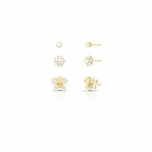 TRIO DE BRINCOS COM BORBOLETA E FLOR EM CRISTAL