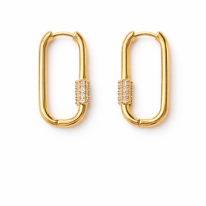 BRINCO ARGOLA OVAL COM ZIRCÔNIAS BANHADA A OURO